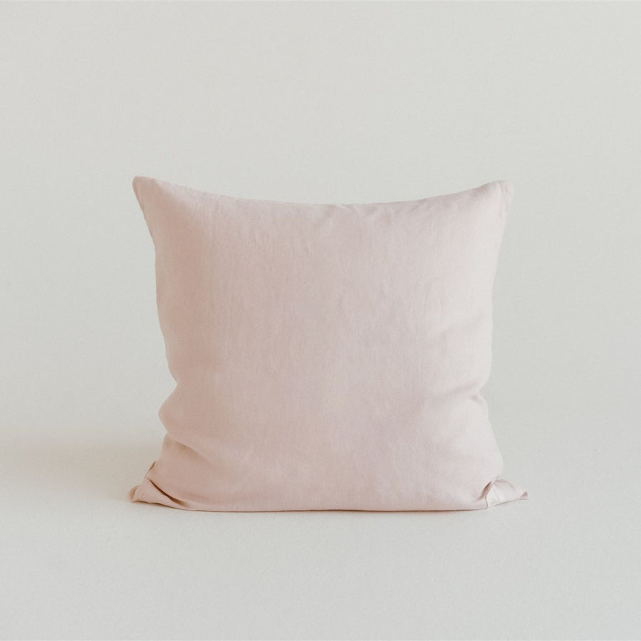 Foxtrot Home French Flax Linen styled in a bedroom with Blush Pink