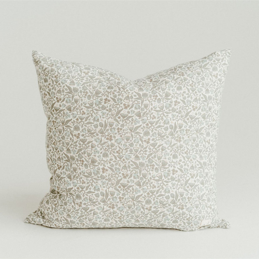 Pure French Flax Cushion in vintage floral print Evelyn.  A whimsical pattern for Spring.  Discover Foxtrot Home’s natural, ethically produced bedding for relaxed styling.