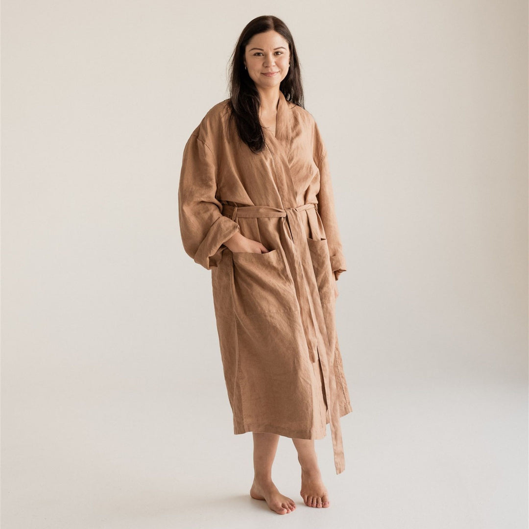 Foxtrot Home French Flax Linen Robe in Malt Brown