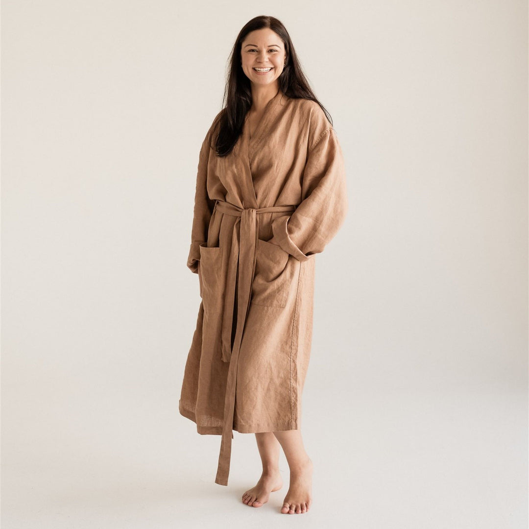 Foxtrot Home French Flax Linen Robe in Malt Brown