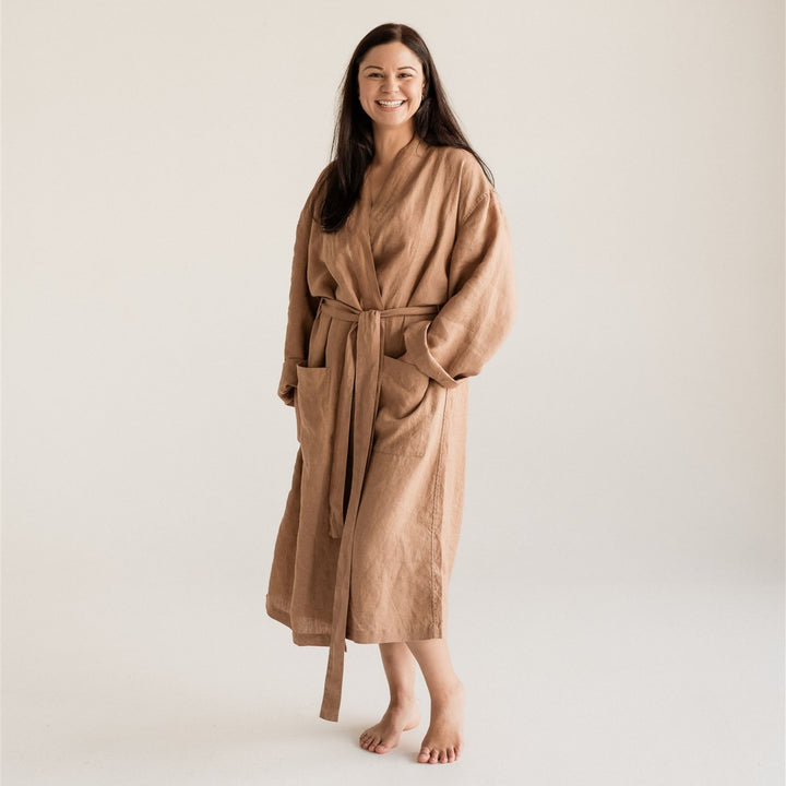 Foxtrot Home French Flax Linen Robe in Malt Brown
