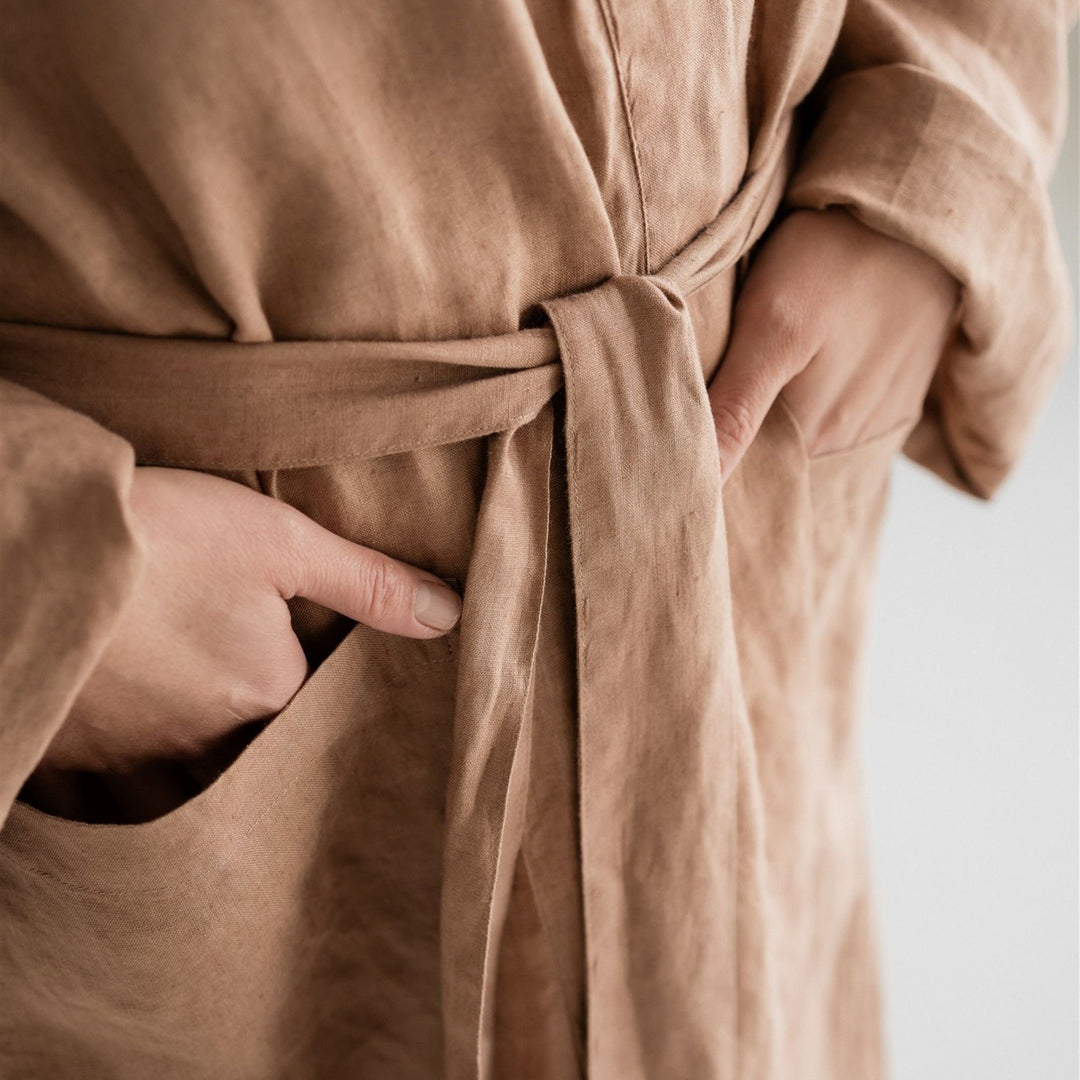 Foxtrot Home French Flax Linen Robe in Malt Brown