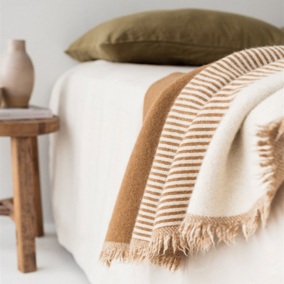 Foxtrot Home New Zealand Wool Throw Blanket Geometric Ginger Honey