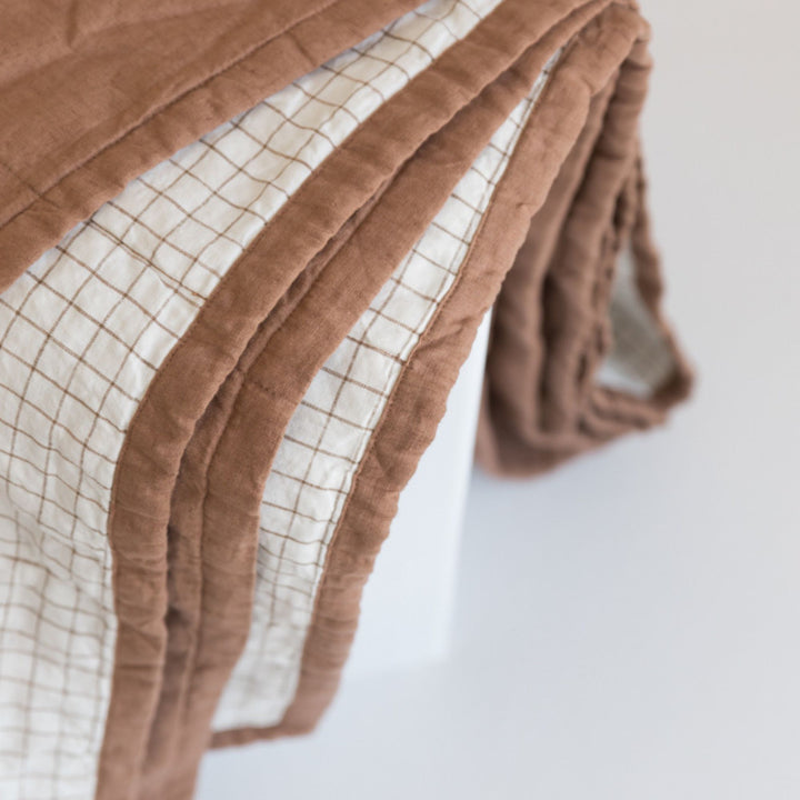 Foxtrot Home French Flax Linen Malt Brown & Malt Brown Grid Quilt