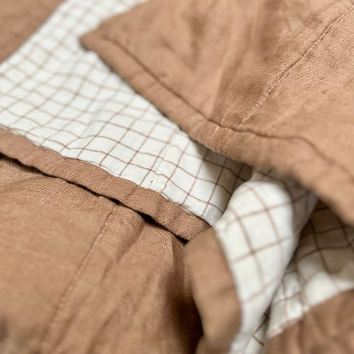 Foxtrot Home French Flax Linen Malt Brown & Malt Brown Grid Quilt