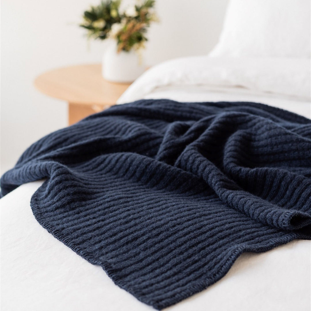Foxtrot Home New Zealand Wool Throw Blanket in Navy
