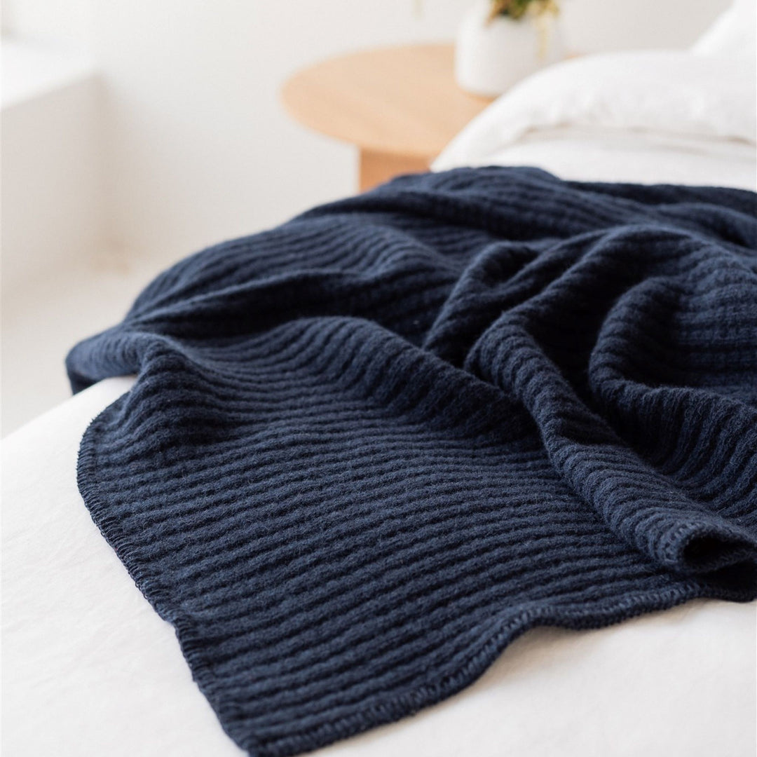 Foxtrot Home New Zealand Wool Throw Blanket in Navy
