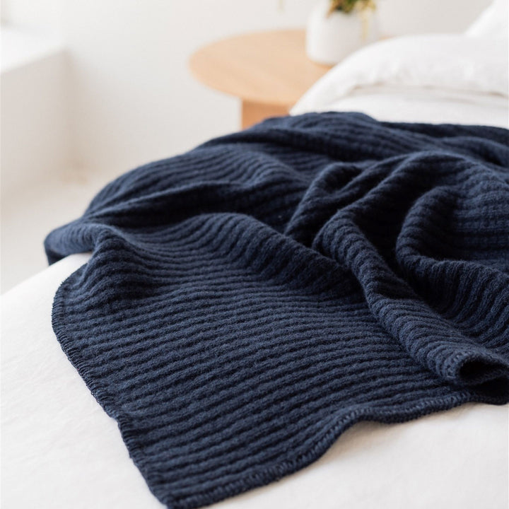 Foxtrot Home New Zealand Wool Throw Blanket in Navy