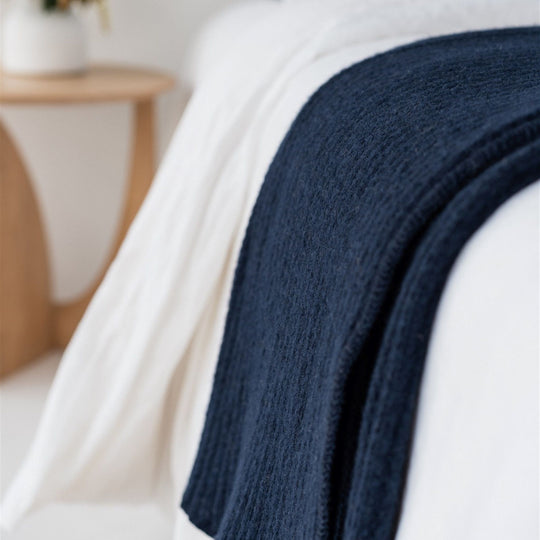 Navy Ribbed Wool Throw