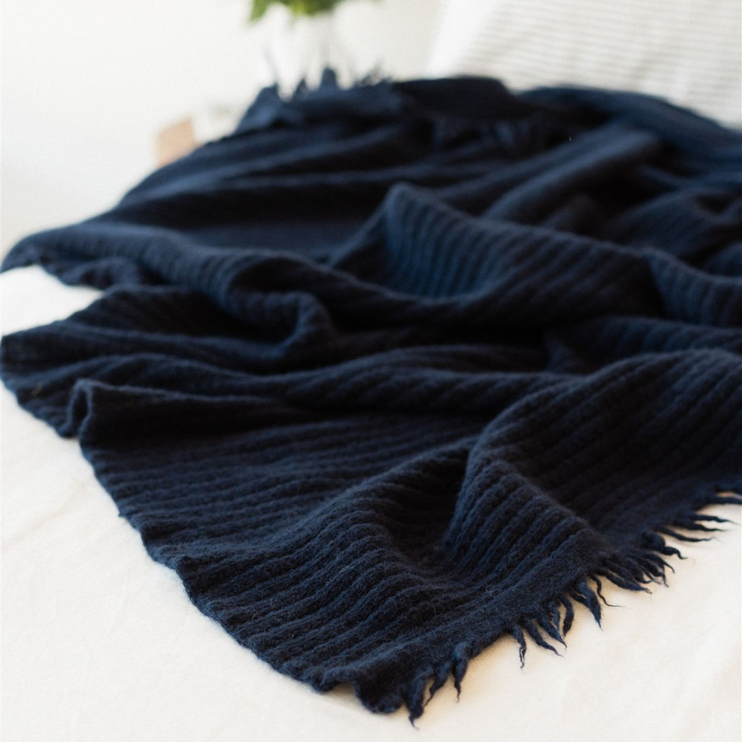 Foxtrot Home New Zealand Wool Throw Blanket in Navy