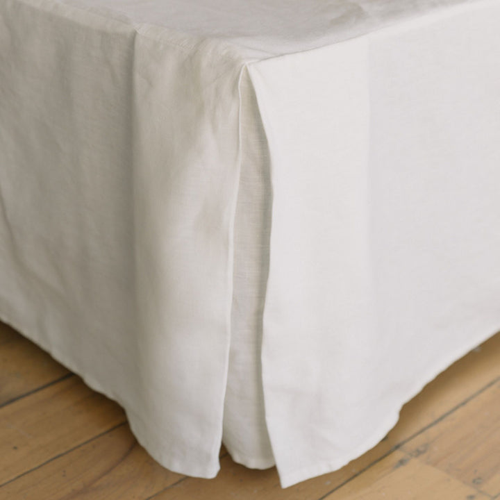 Foxtrot Home French Flax Linen styled in a bedroom with Off White Valance