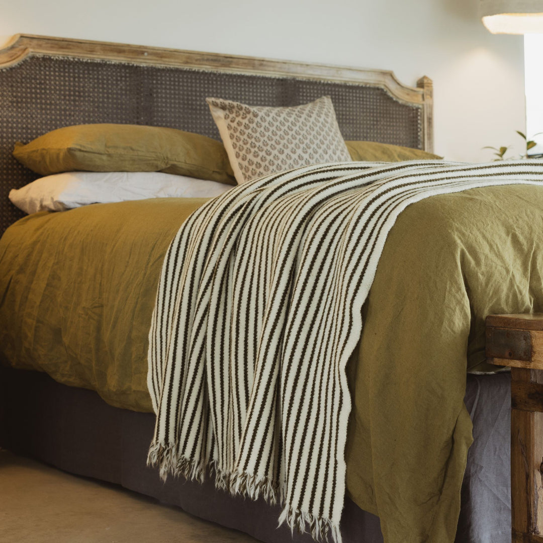 Foxtrot Home New Zealand Wool Blanket in Charcoal Stripes