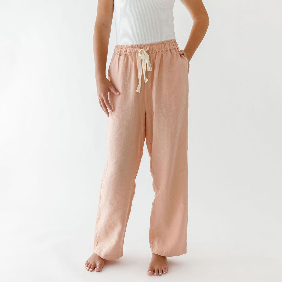 Foxtrot Home French Flax Linen Long Pyjama Pants in Peach