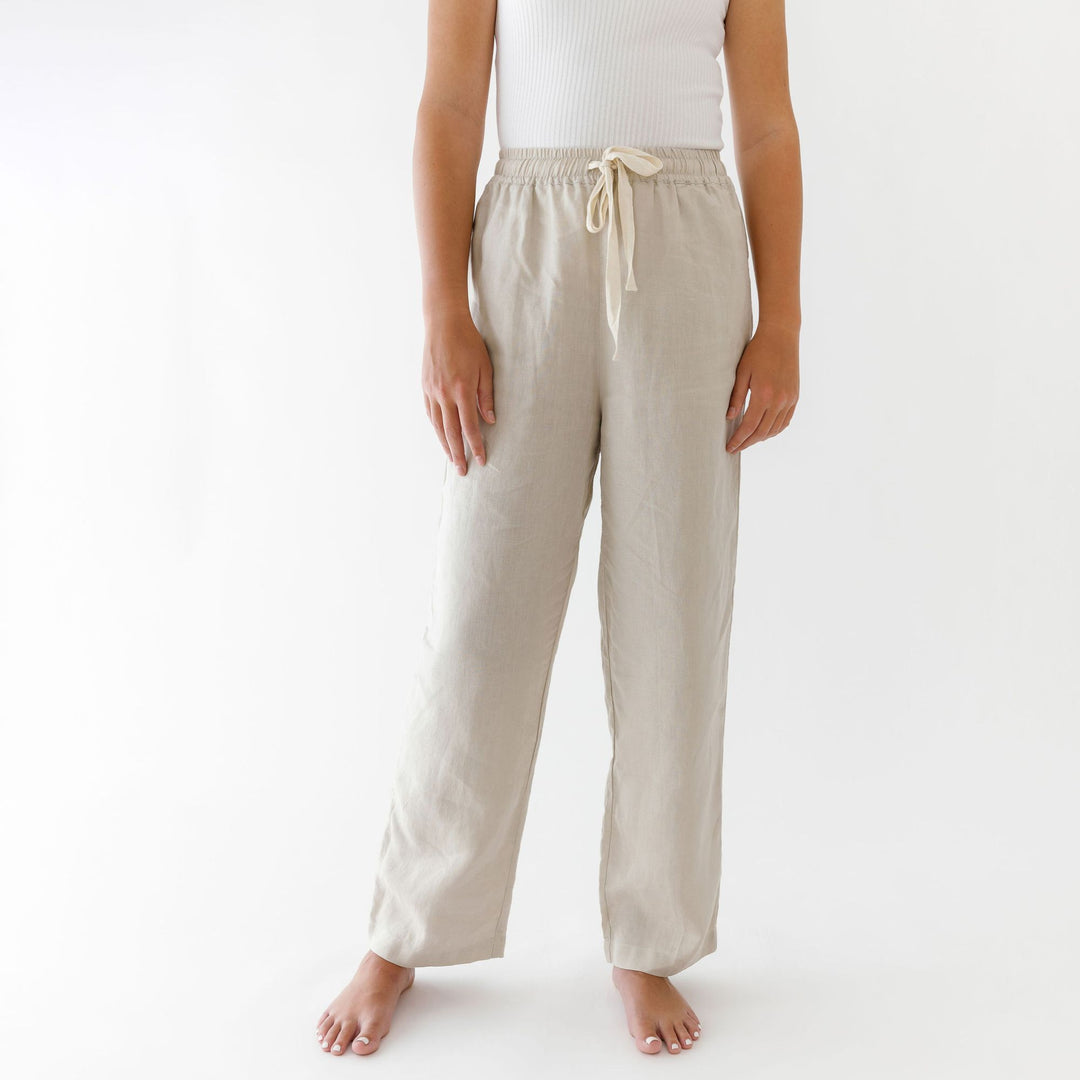 Foxtrot Home French Flax Linen Long Pyjama Pants in Stone