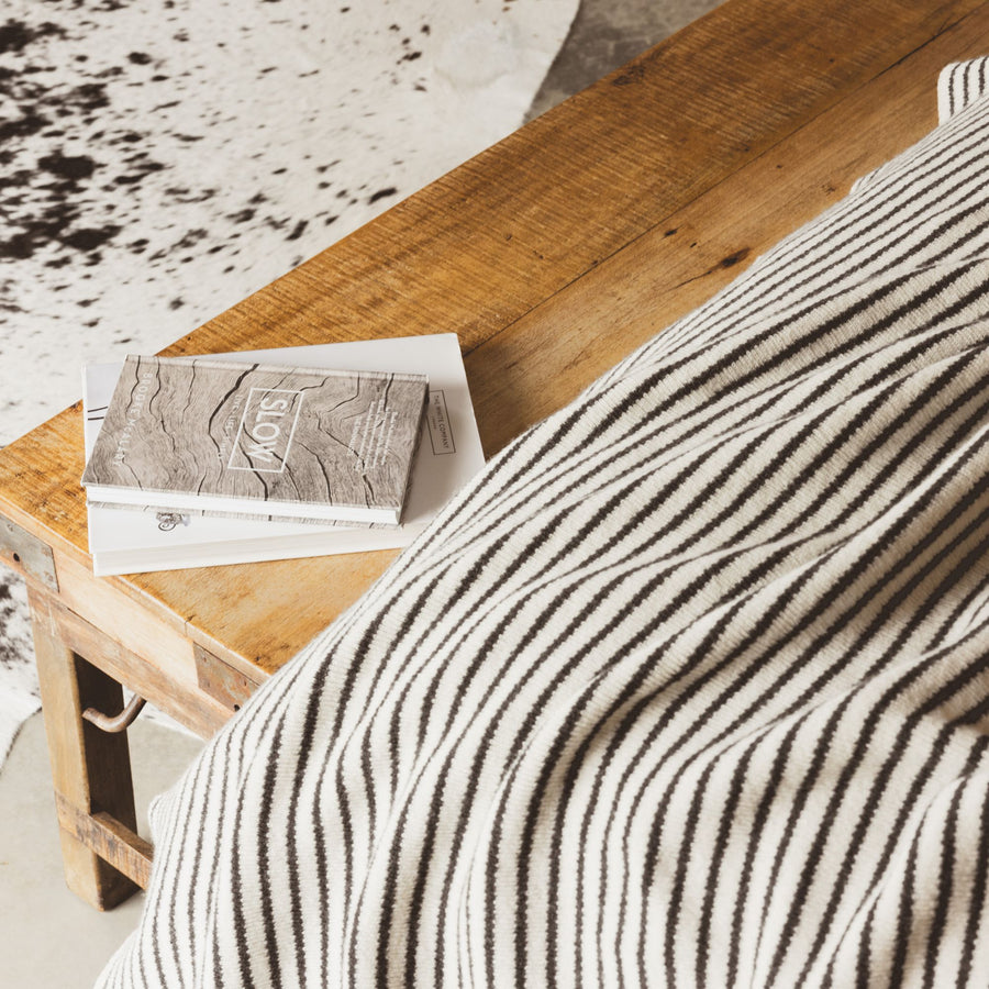 Foxtrot Home New Zealand Wool Blanket in Charcoal Stripes