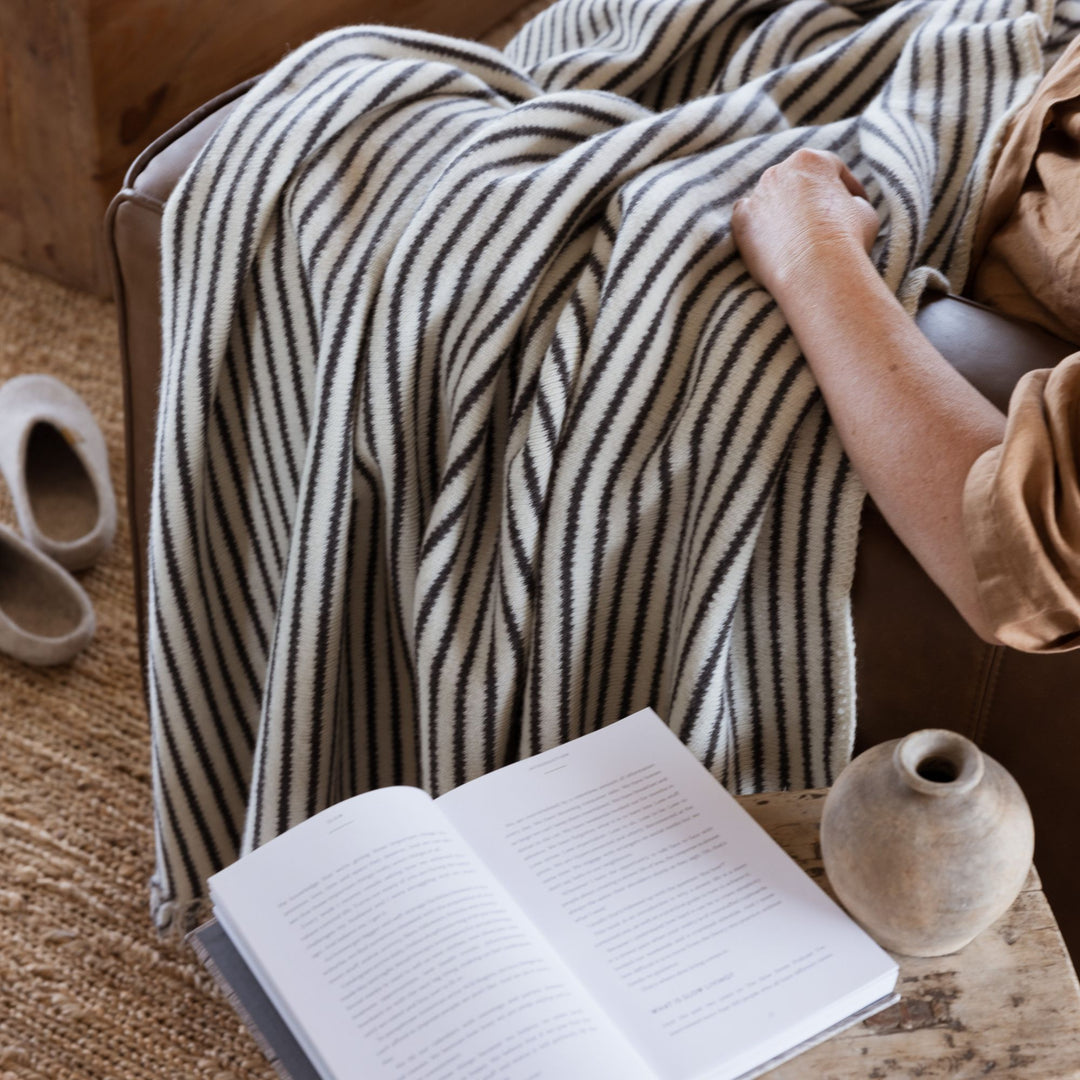 Foxtrot Home New Zealand Wool Blanket in Charcoal Stripes