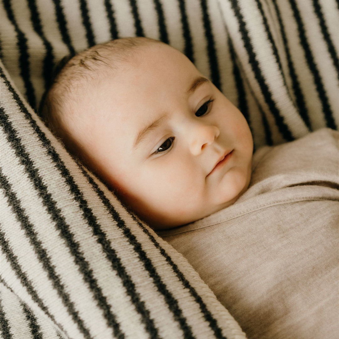 Foxtrot Home New Zealand Wool Baby Blanket in Olive Stripes