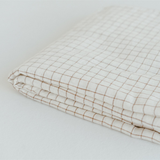 Malt Brown Grid Linen Fitted Sheet