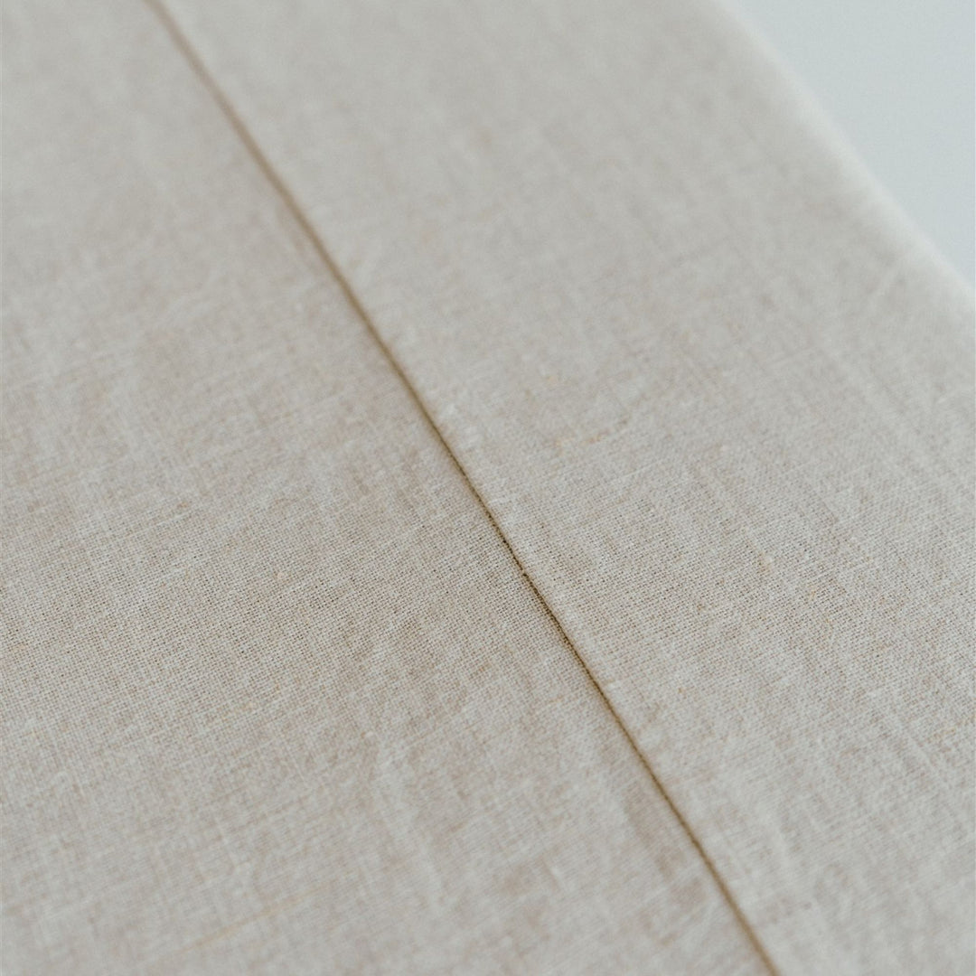 Foxtrot Home French Flax Linen styled in a bedroom with a Natural Bedspread