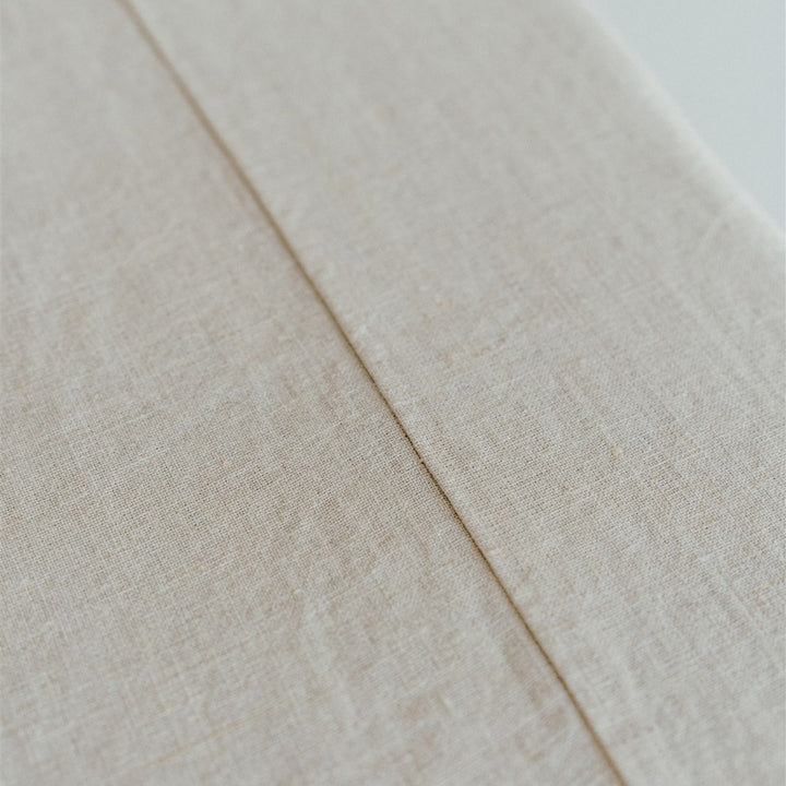 Foxtrot Home French Flax Linen styled in a bedroom with a Natural Bedspread