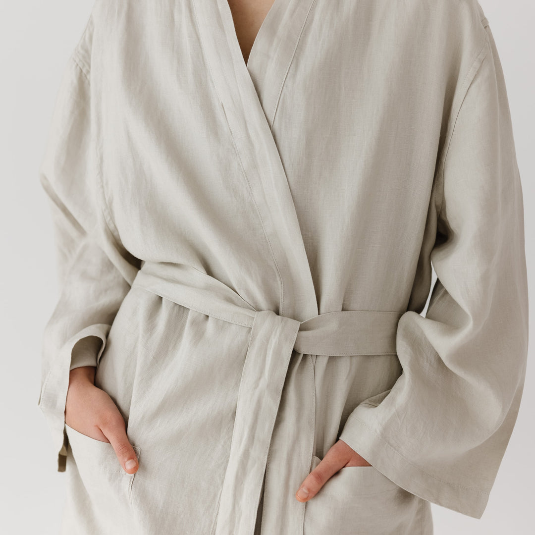 Foxtrot Home French Flax Linen Robe in Stone