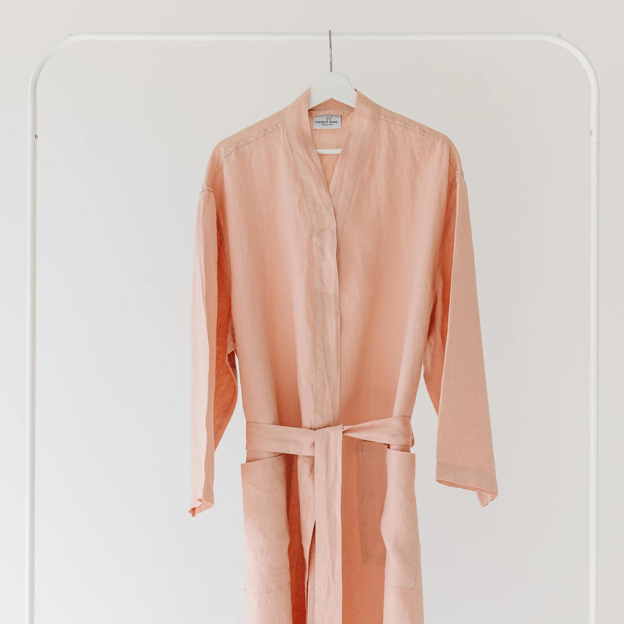 Foxtrot Home French Flax Linen Robe in Peach