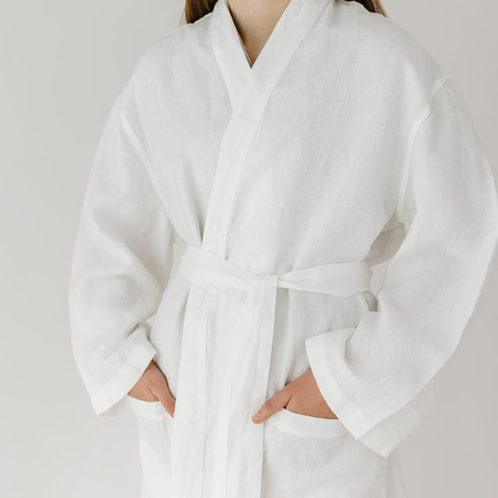 Foxtrot Home French Flax Linen Robe in Ivory