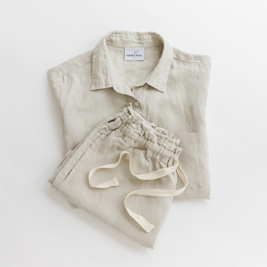 Foxtrot Home French Flax Linen Summer Pyjamas in Stone