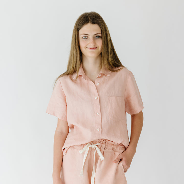 Foxtrot Home French Flax Linen Summer Pyjamas in Peach