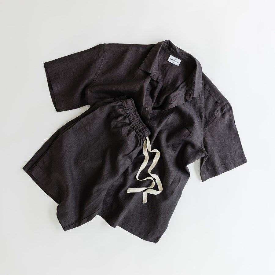 Foxtrot Home French Flax Linen Pyjamas in Charcoal