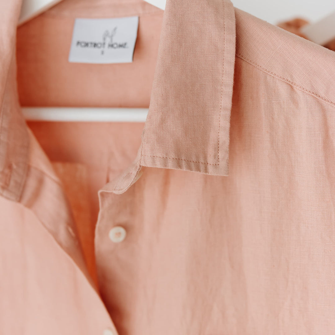 Foxtrot Home French Flax Linen Summer Pyjamas in Peach