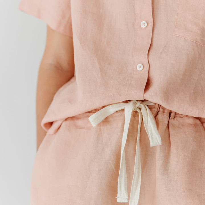 Foxtrot Home French Flax Linen Summer Pyjamas in Peach