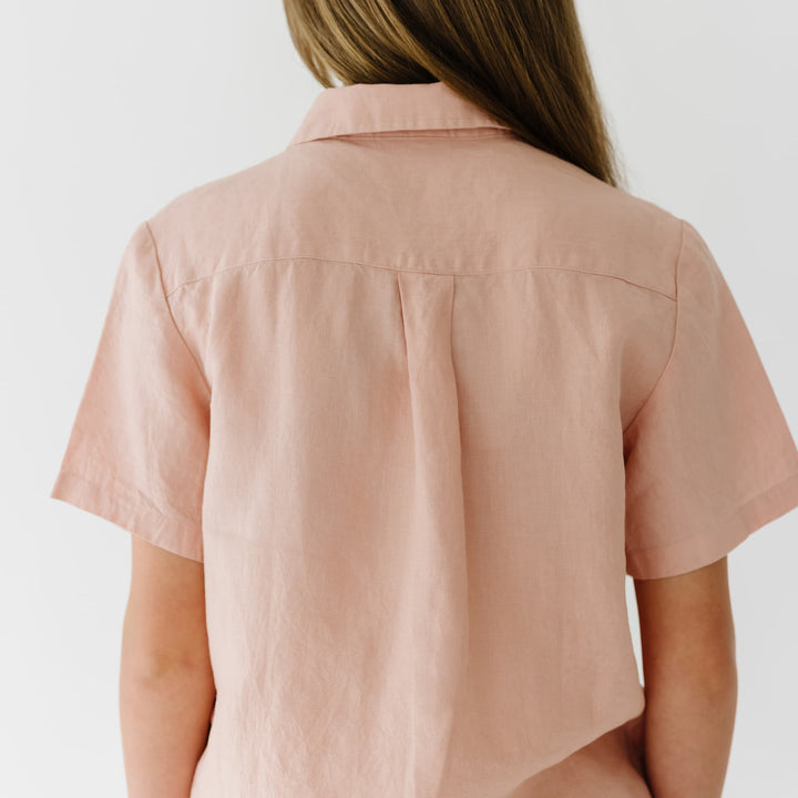 Foxtrot Home French Flax Linen Summer Pyjamas in Peach