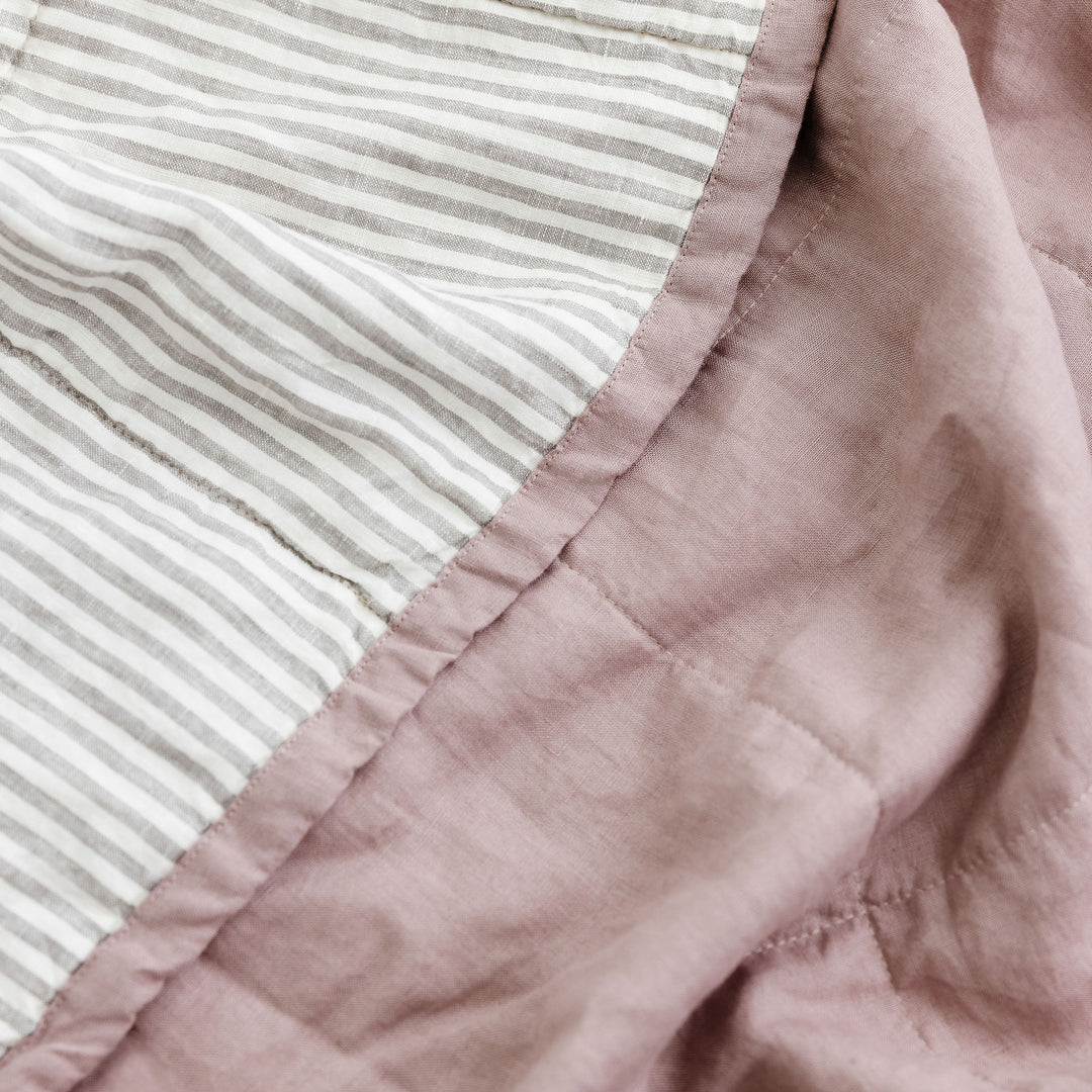 Rosewood Pink & Grey Stripes Linen Cot Quilt