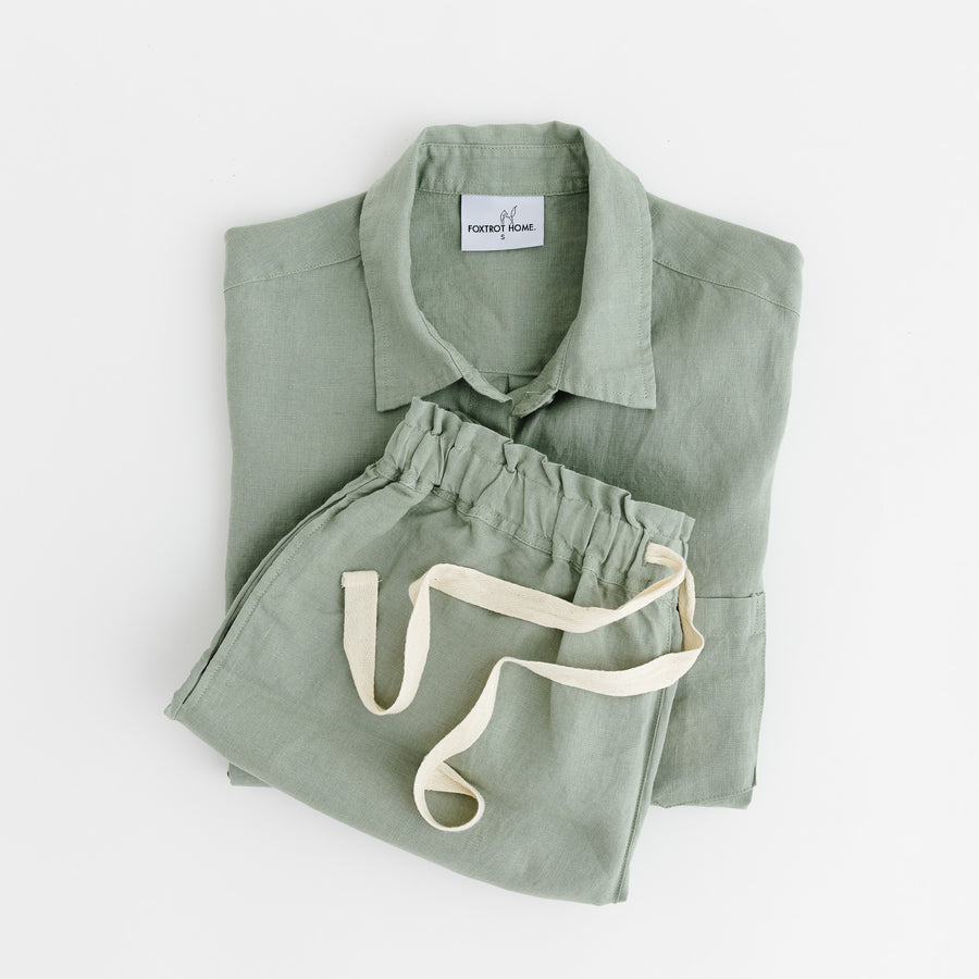 Foxtrot Home French Flax Linen Summer Pyjamas in Sage