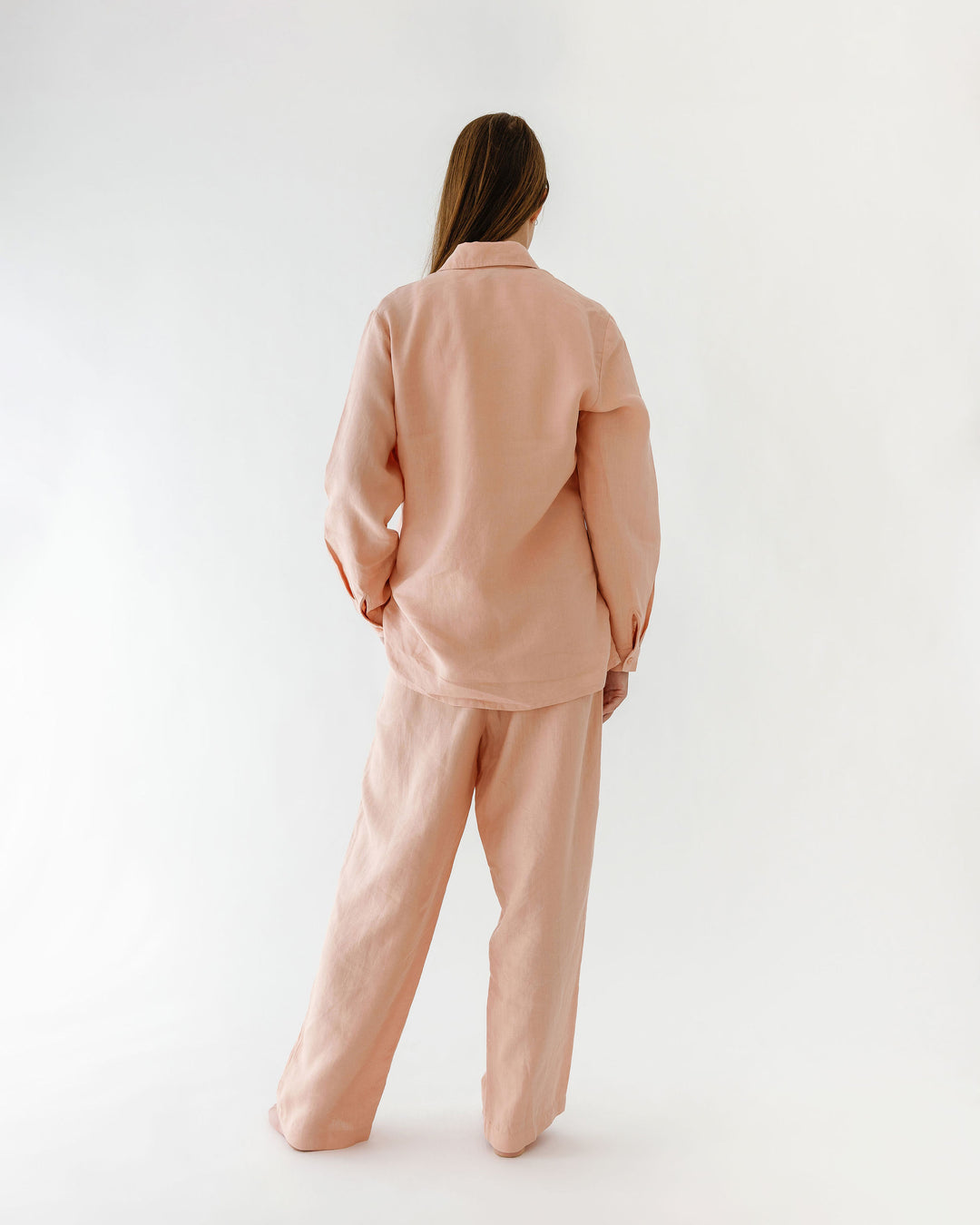 Foxtrot Home French Flax Linen Winter Pyjamas in Peach