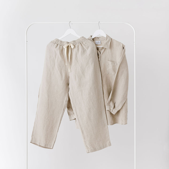 Foxtrot Home French Flax Linen Winter Pyjamas in Natural