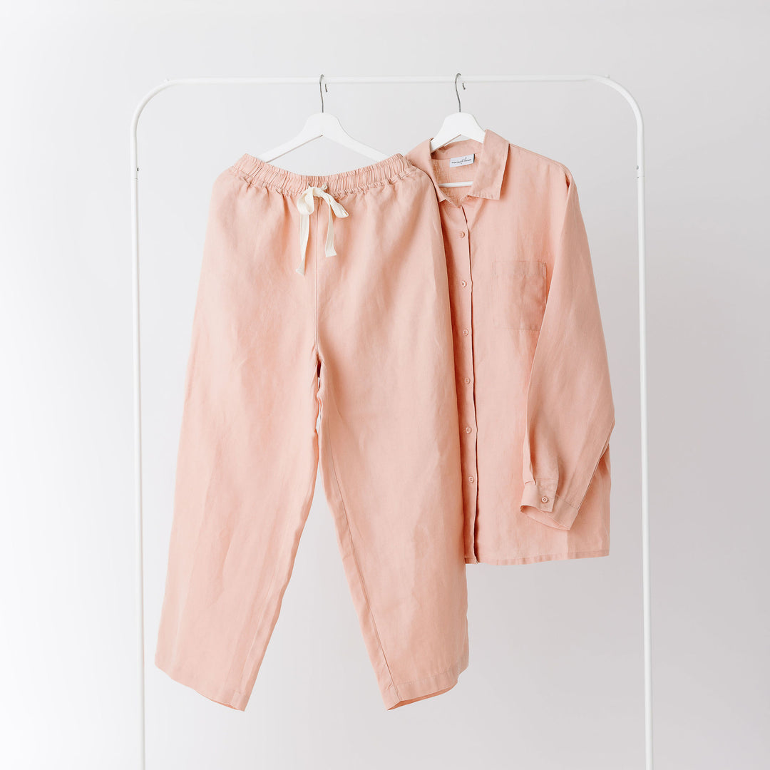 Foxtrot Home French Flax Linen Winter Pyjamas in Peach