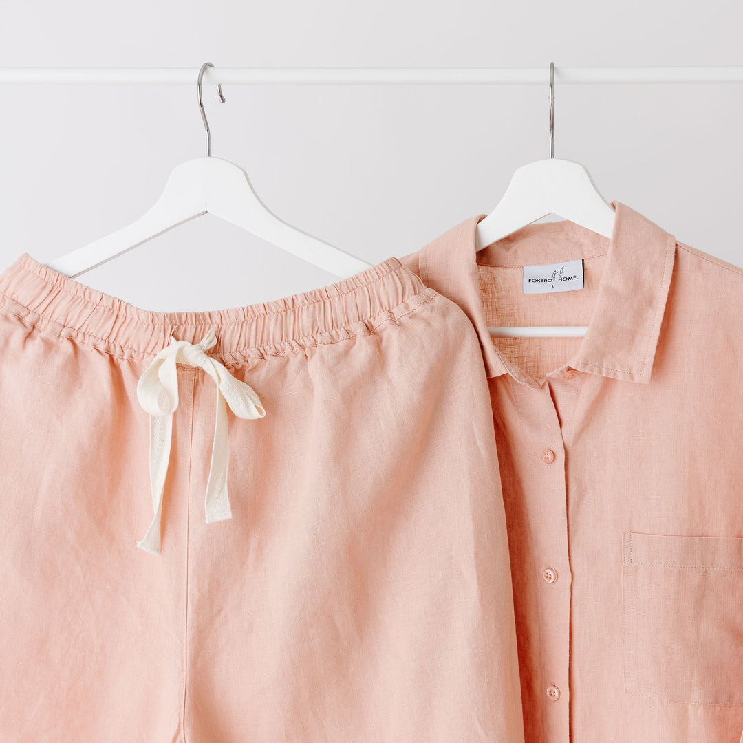 Foxtrot Home French Flax Linen Winter Pyjamas in Peach