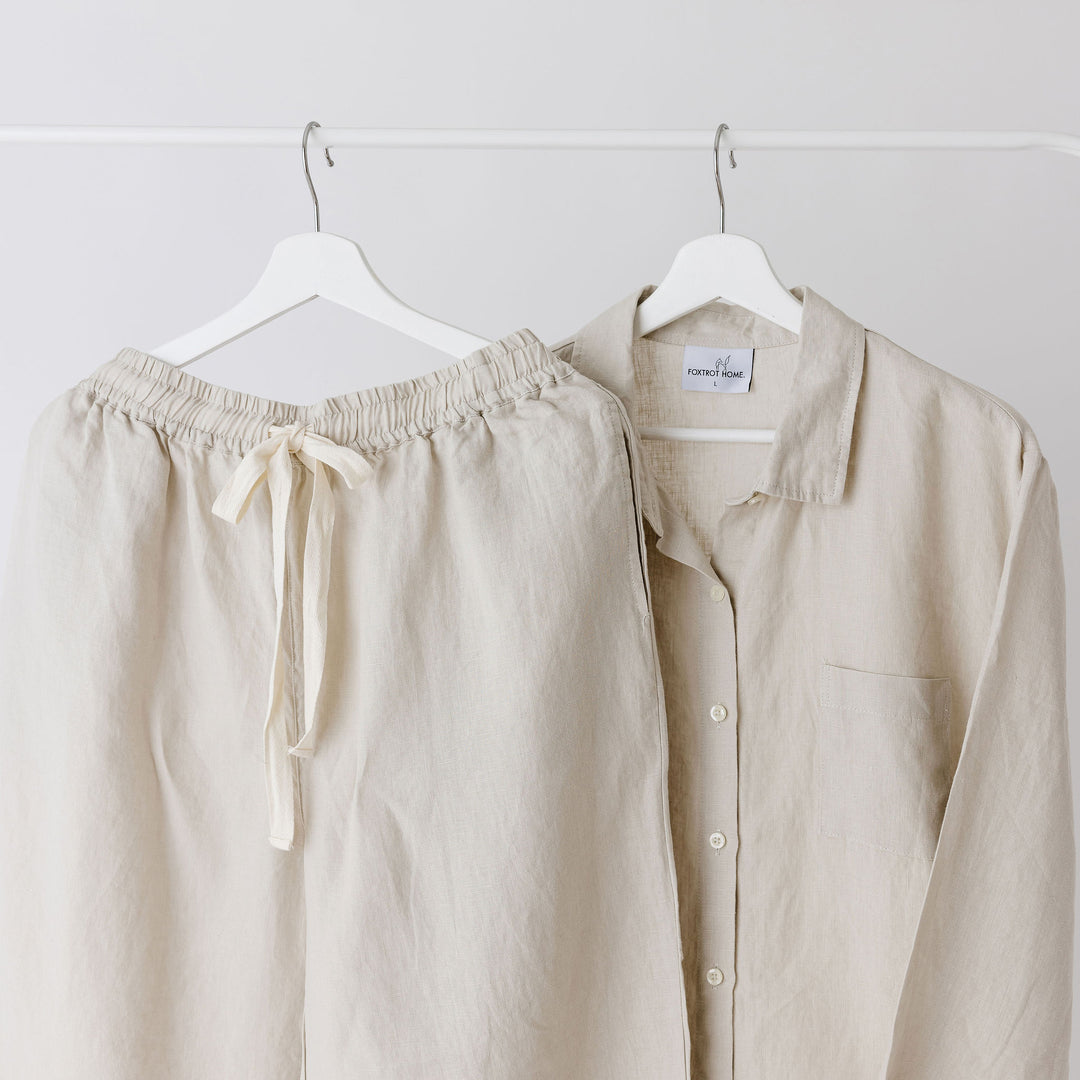 Foxtrot Home French Flax Linen Winter Pyjamas in Stone