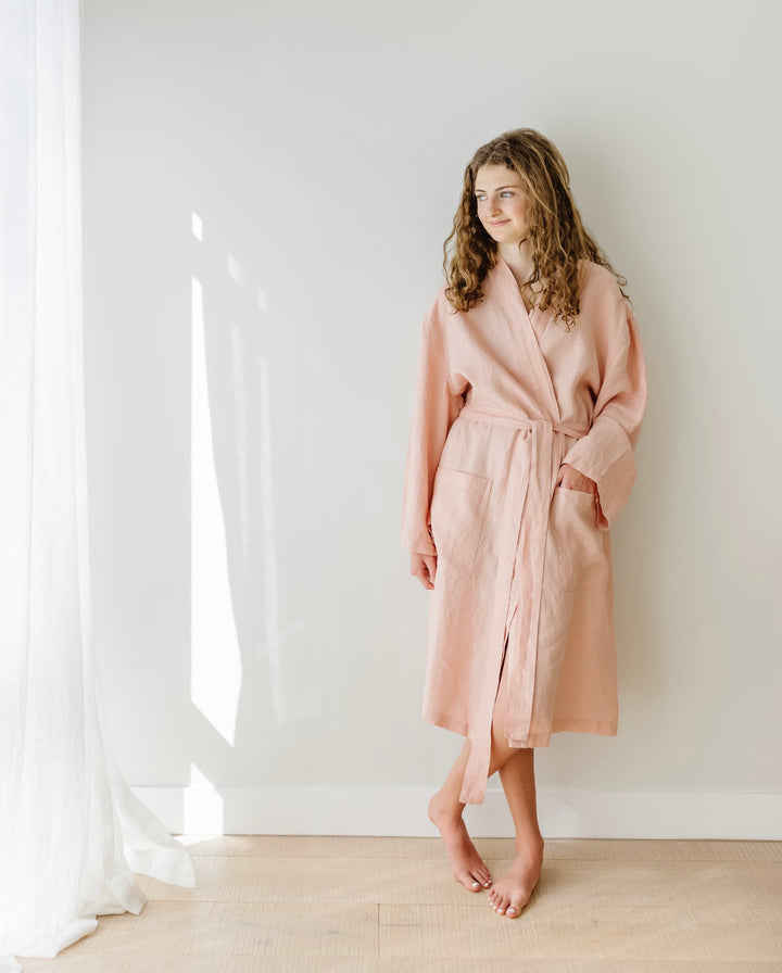 Foxtrot Home French Flax Linen Robe in Peach