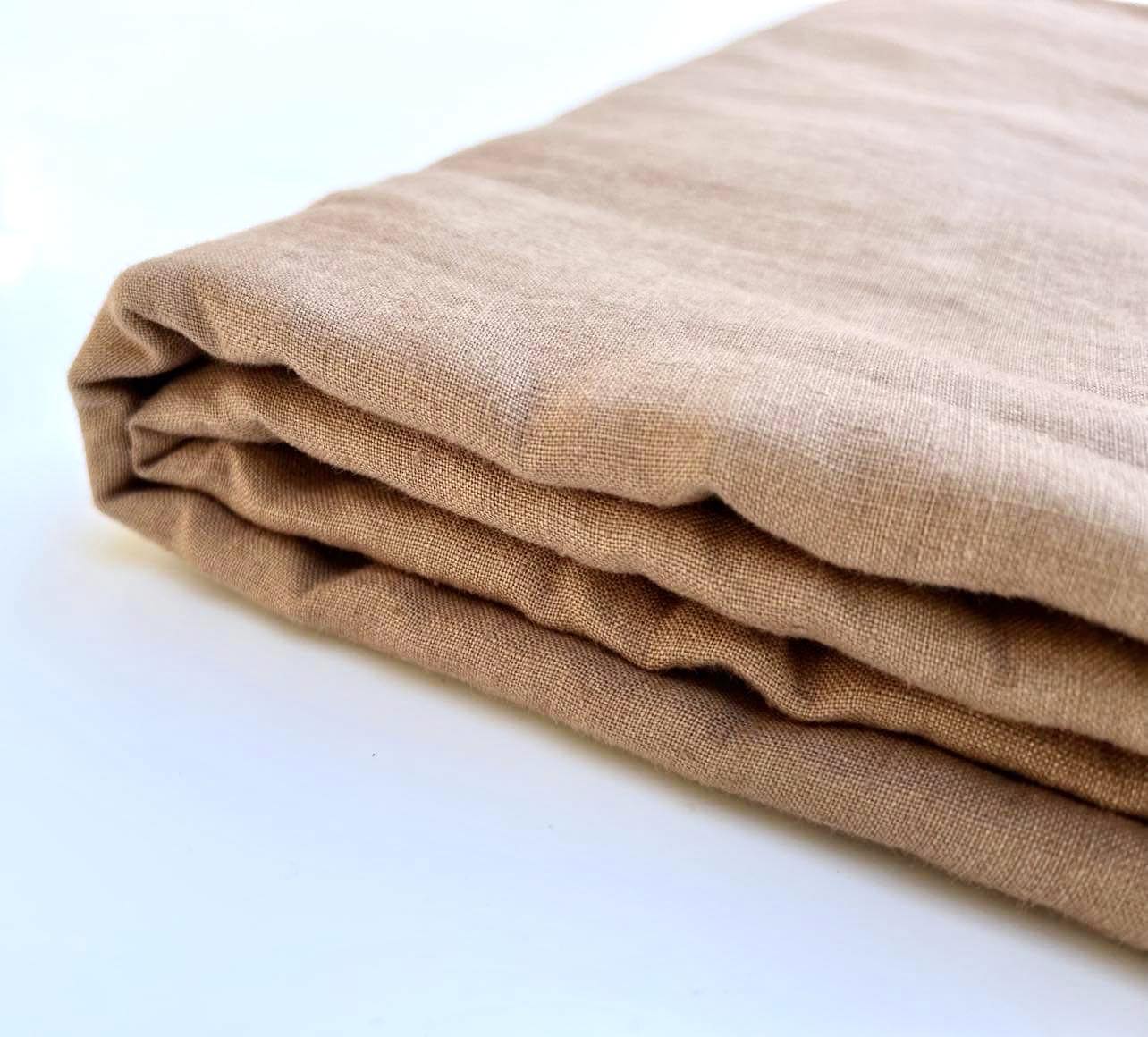 Foxtrot Home French Flax Linen styled with Malt Brown Sheets