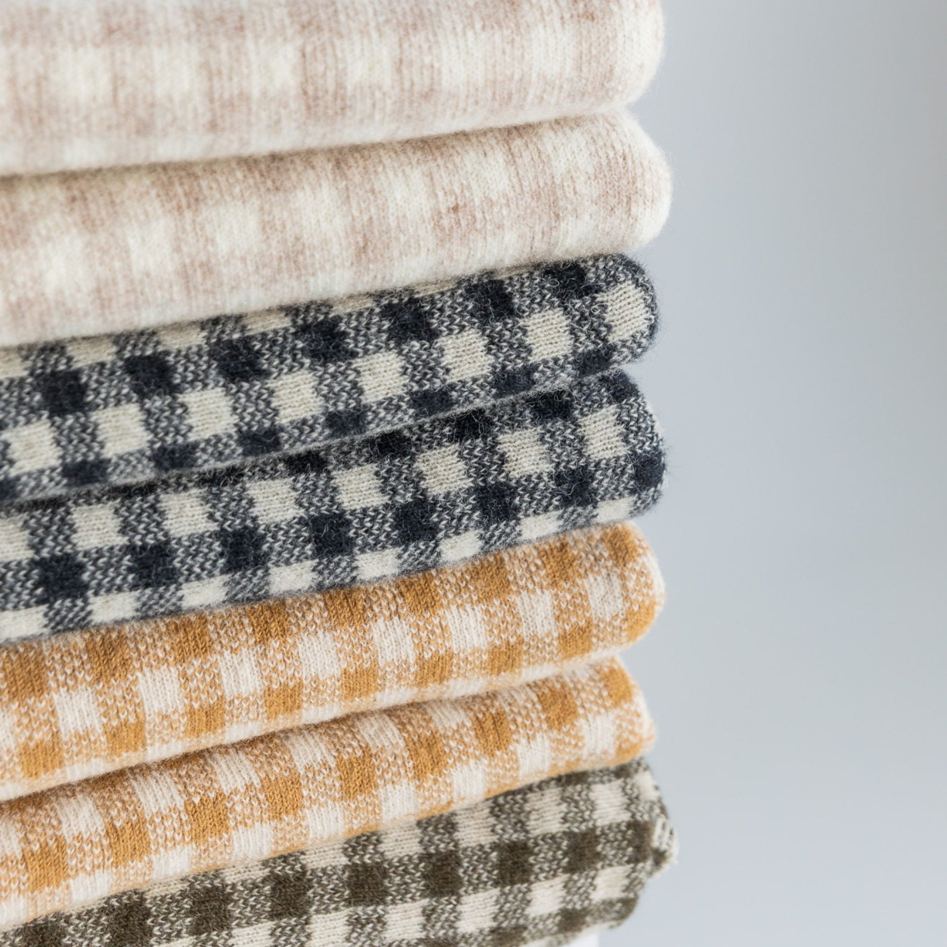 Olive Green Gingham Wool Throw Blanket