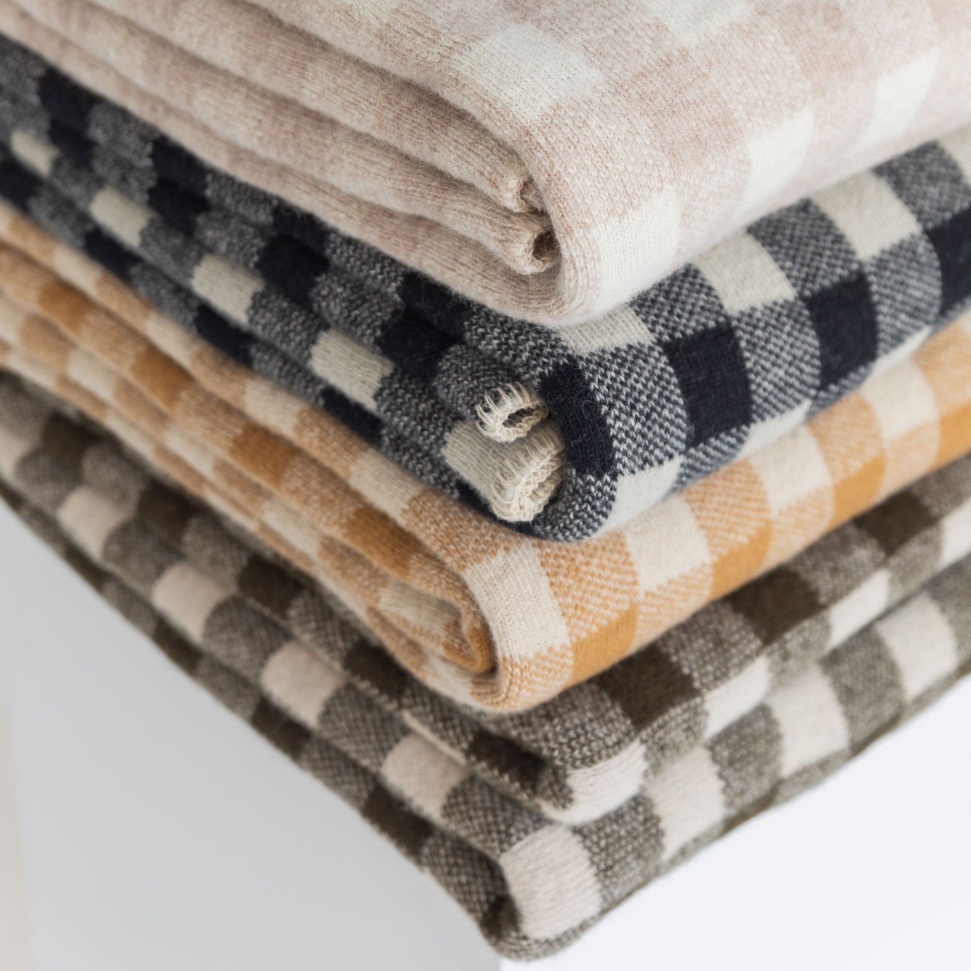Sand Checks Wool Throw Blanket