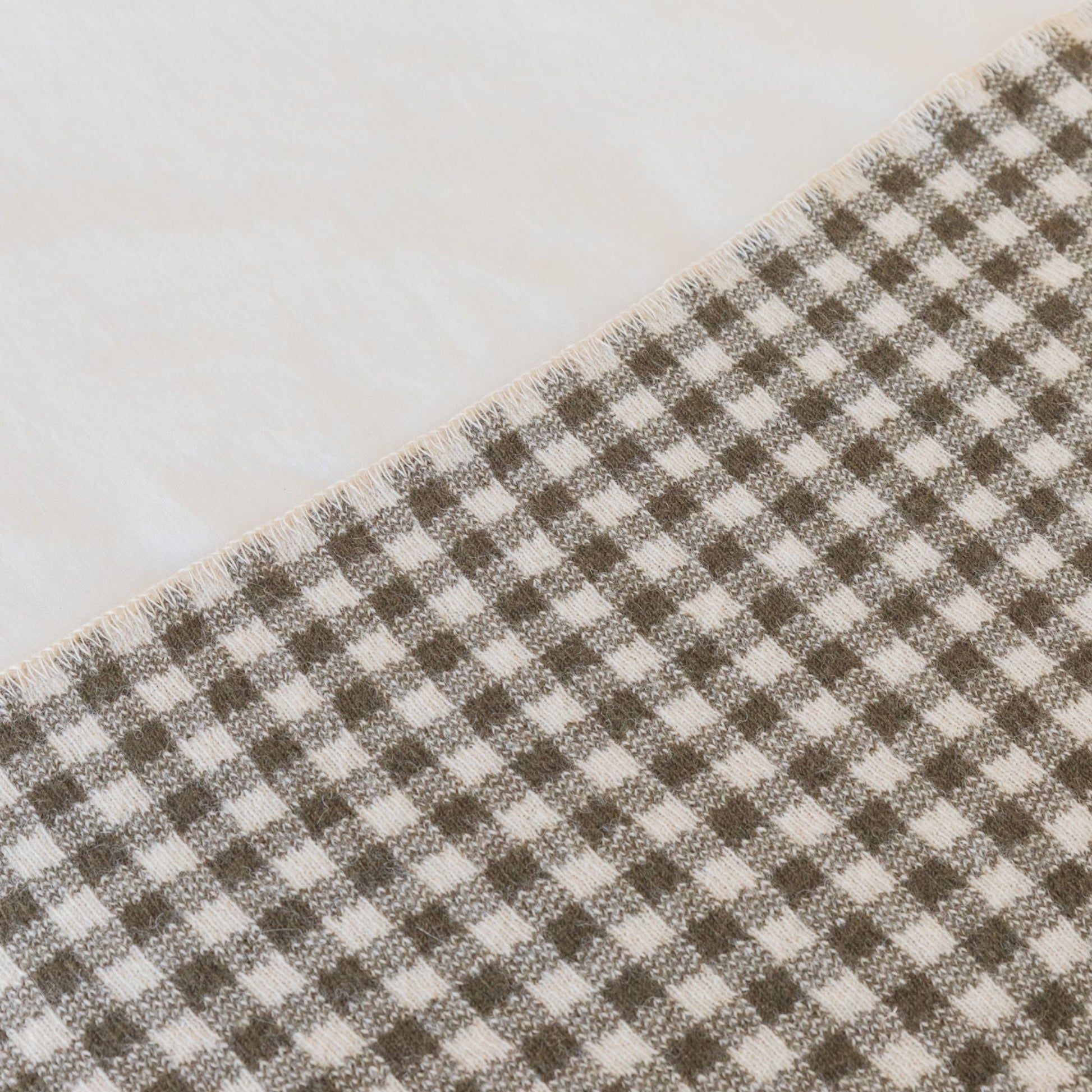 Olive Green Gingham Wool Throw Blanket