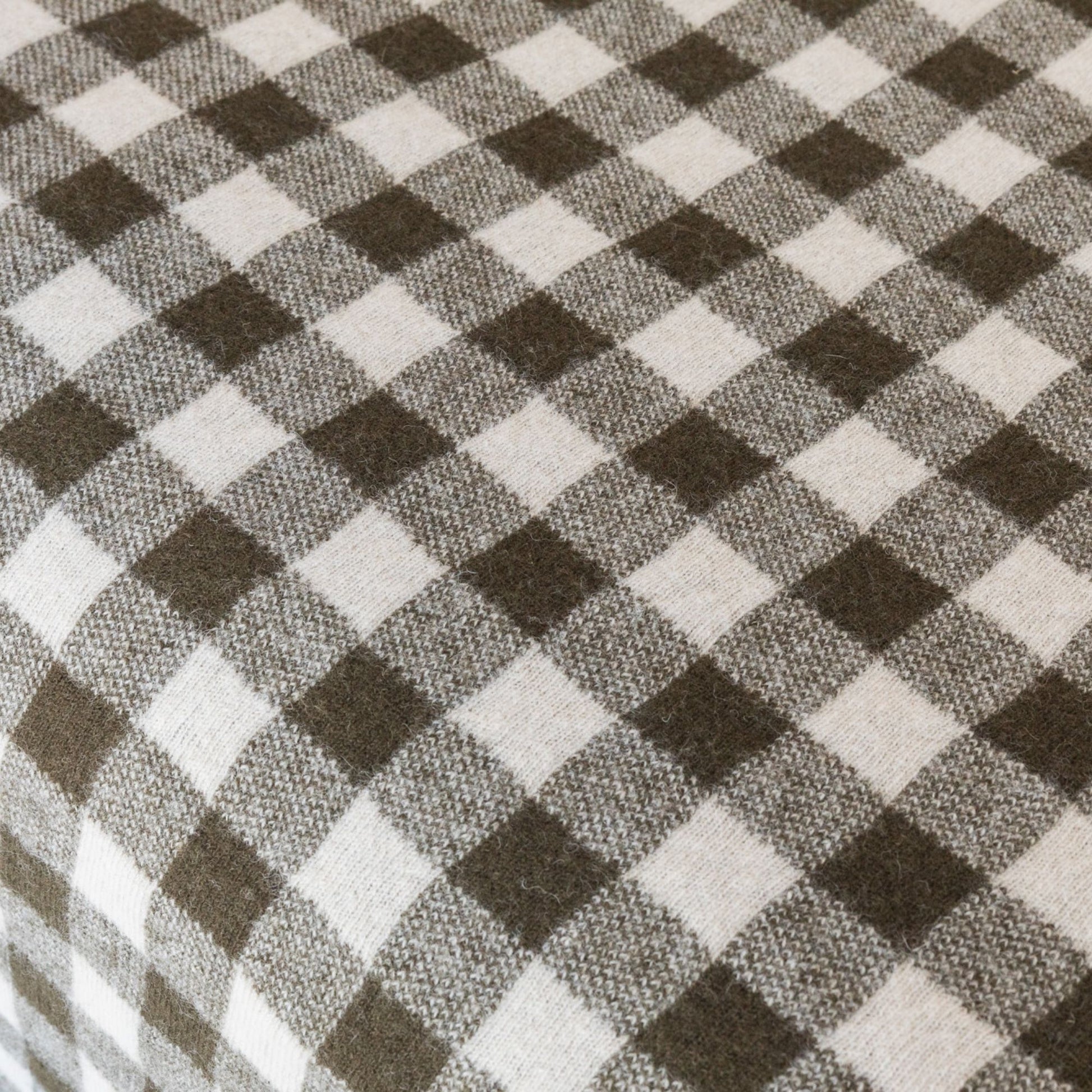 Olive Green Checks Wool Throw Blanket