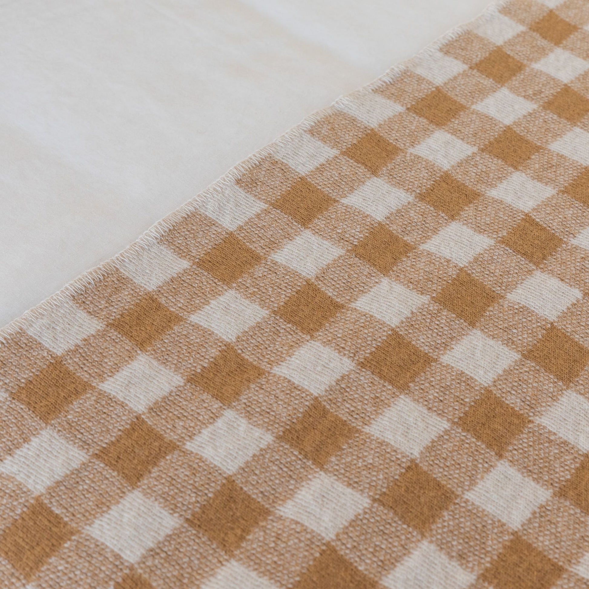 Ginger Honey Checks Wool Throw Blanket