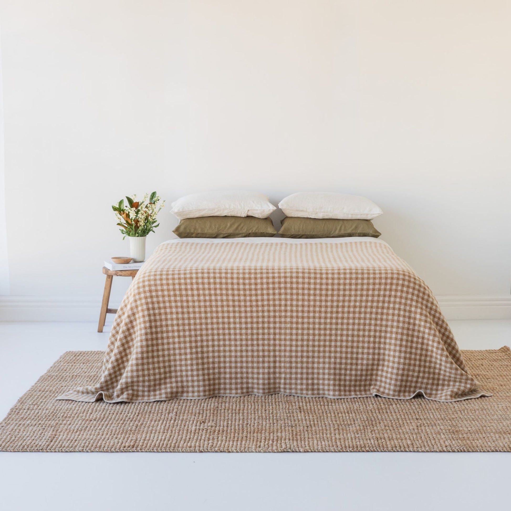 Ginger Honey Gingham Wool Throw Blanket