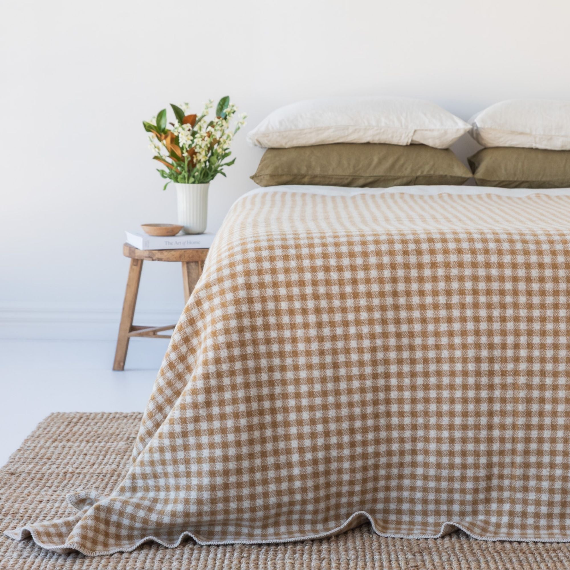 Ginger Honey Gingham Wool Throw Blanket