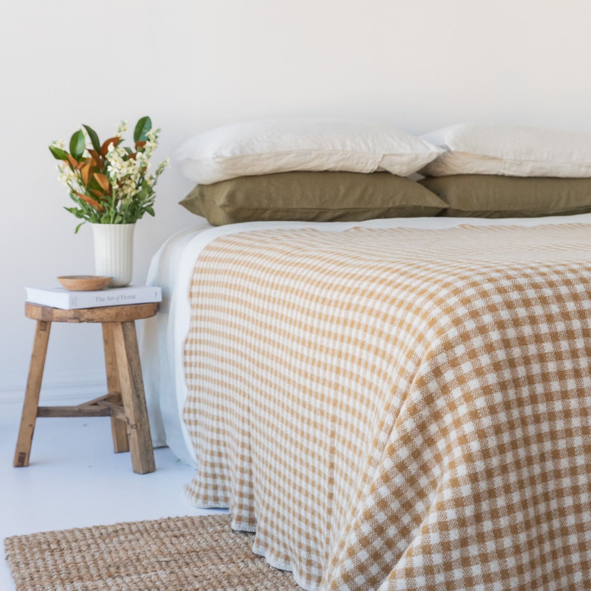 Ginger Honey Gingham Wool Throw Blanket